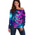 Space Skull Off Shoulder Sweater Skeleton Color Neon Paint On Space - Wonder Print Shop