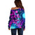 Space Skull Off Shoulder Sweater Skeleton Color Neon Paint On Space - Wonder Print Shop