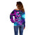 Space Skull Off Shoulder Sweater Skeleton Color Neon Paint On Space - Wonder Print Shop