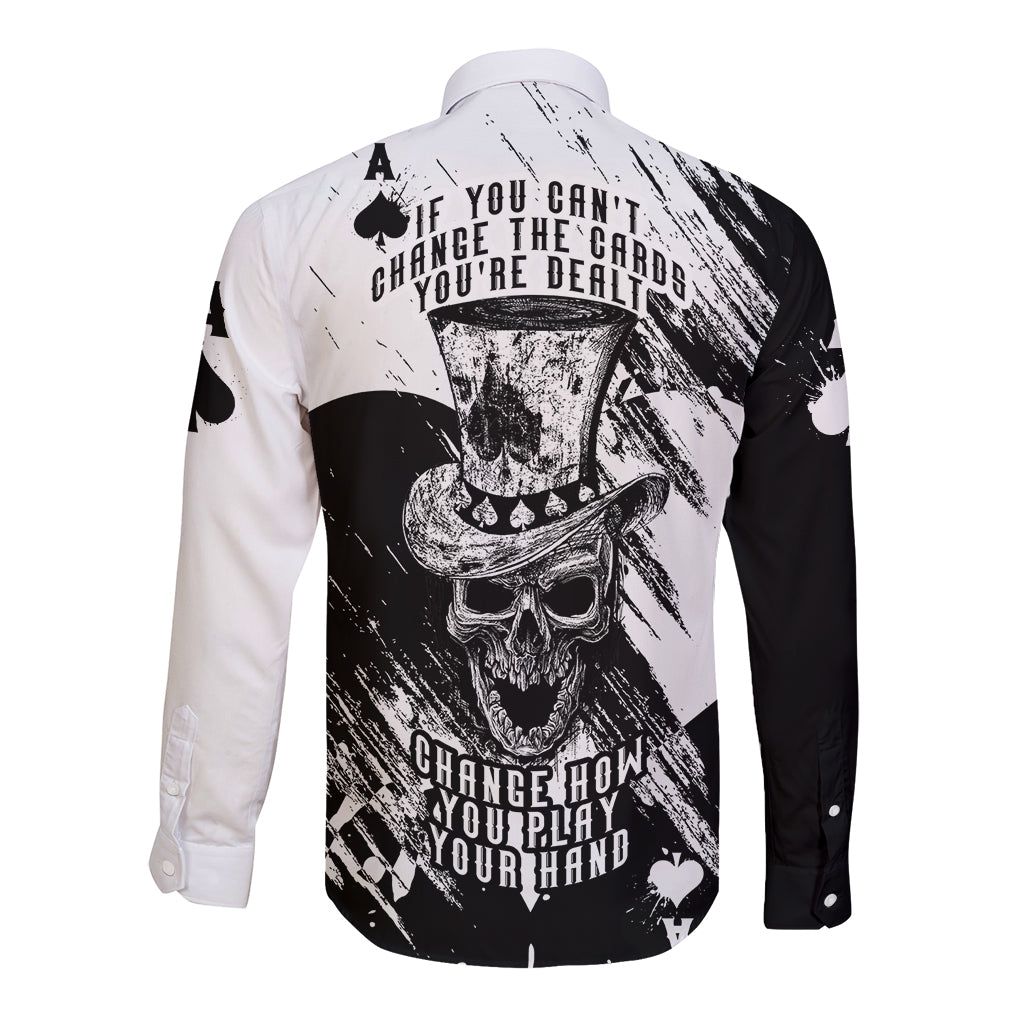 Black Joke Skull Long Sleeve Button Shirt Spade Ace Grunge Art - Wonder Print Shop