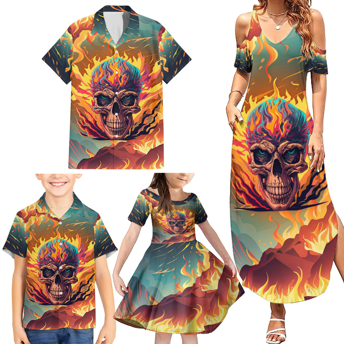 Skull Flaming Family Matching Summer Maxi Dress and Hawaiian Shirt I Can Fix Stupid But It's Gonna Hurt - Wonder Print Shop