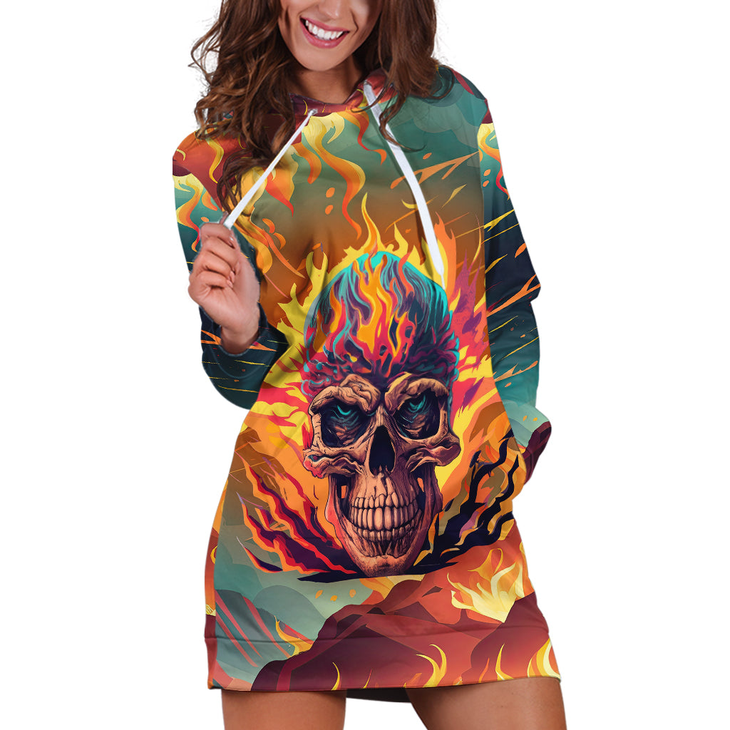 Skull Flaming Hoodie Dress I Can Fix Stupid But It's Gonna Hurt - Wonder Print Shop