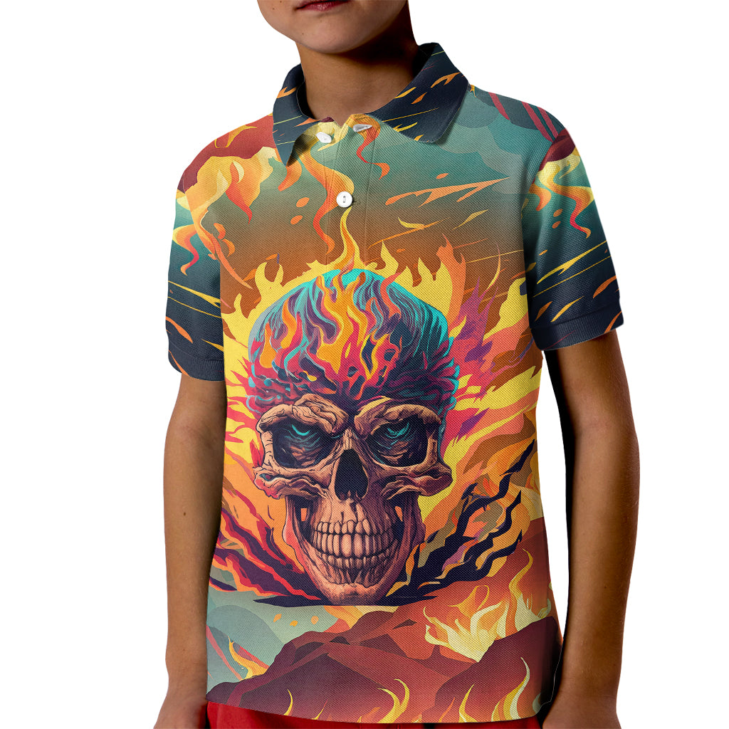 Skull Flaming Kid Polo Shirt I Can Fix Stupid But It's Gonna Hurt - Wonder Print Shop