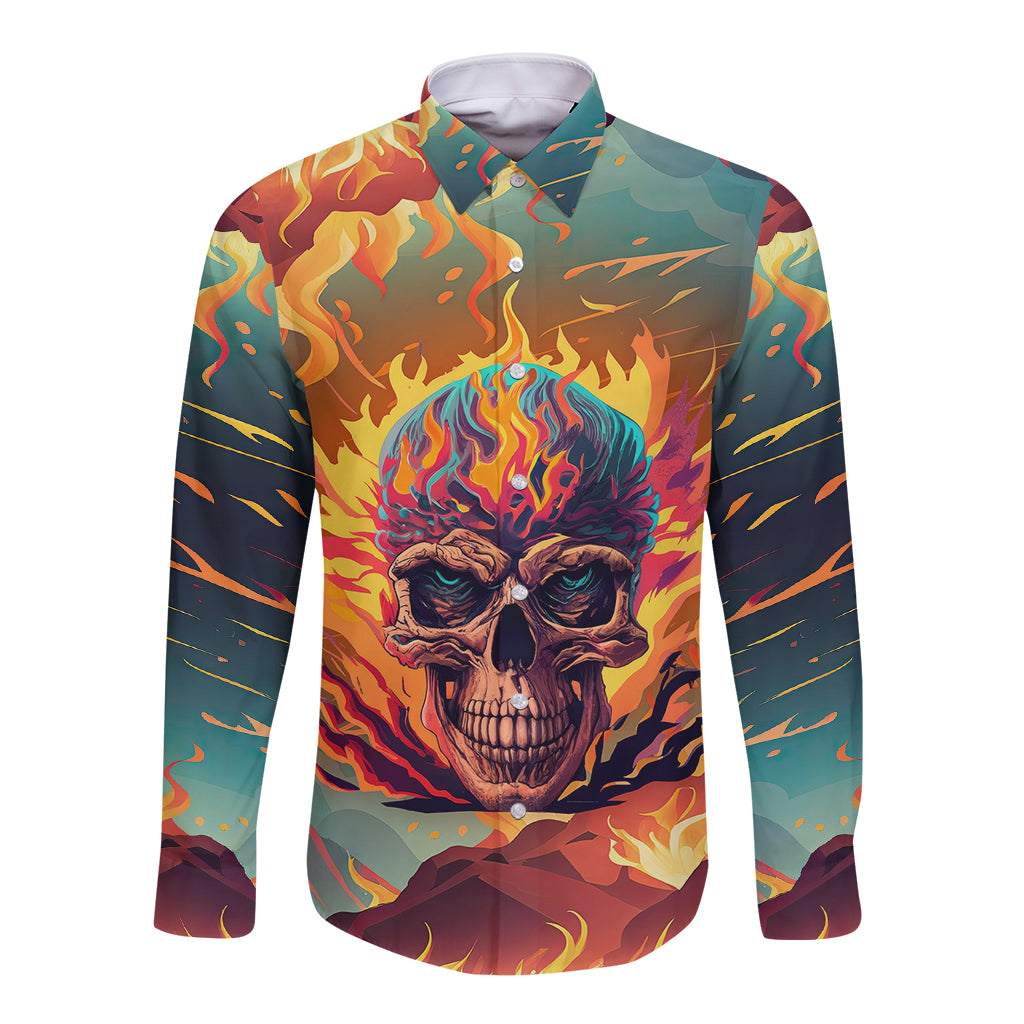 Skull Flaming Long Sleeve Button Shirt I Can Fix Stupid But It's Gonna Hurt - Wonder Print Shop