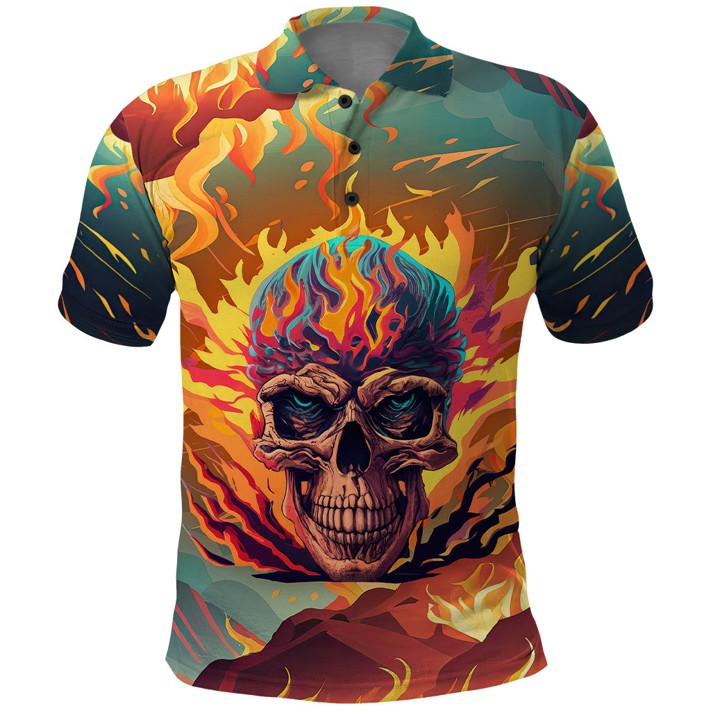 Skull Flaming Polo Shirt I Can Fix Stupid But It's Gonna Hurt - Wonder Print Shop