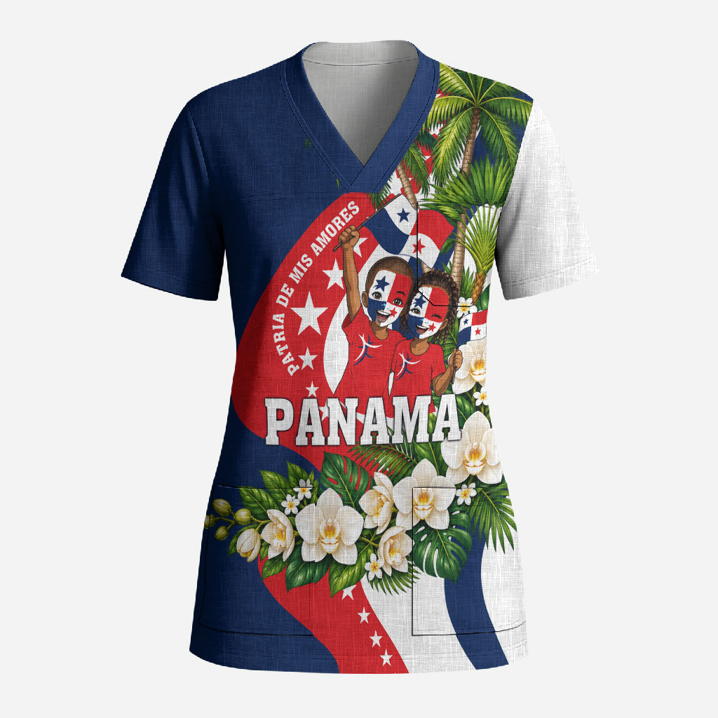 Panama Flag Day Scrub Top Patriotic Eagle Flag Heritage Honor Glory Tradition