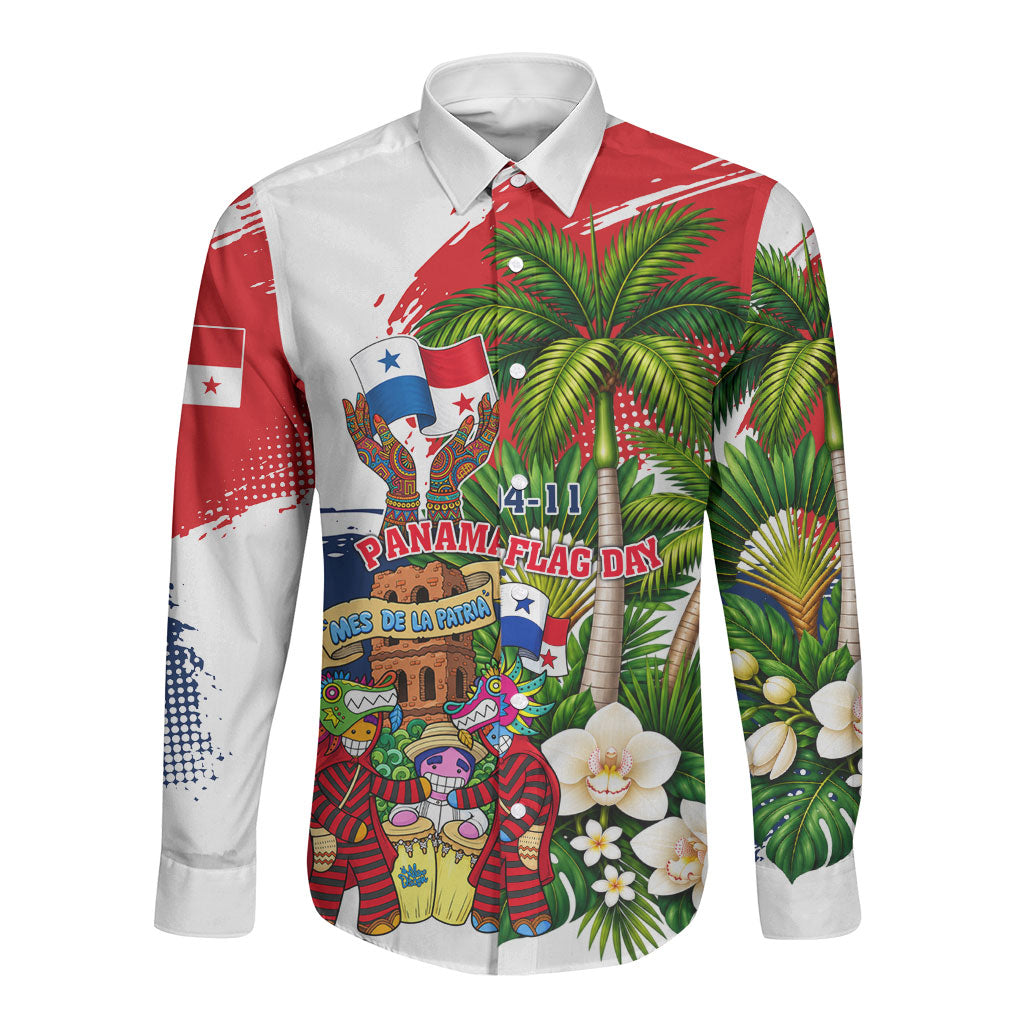Panama Flag Day Long Sleeve Button Shirt Dia De La Bandera Mes De La Patria Tropical Patriotic