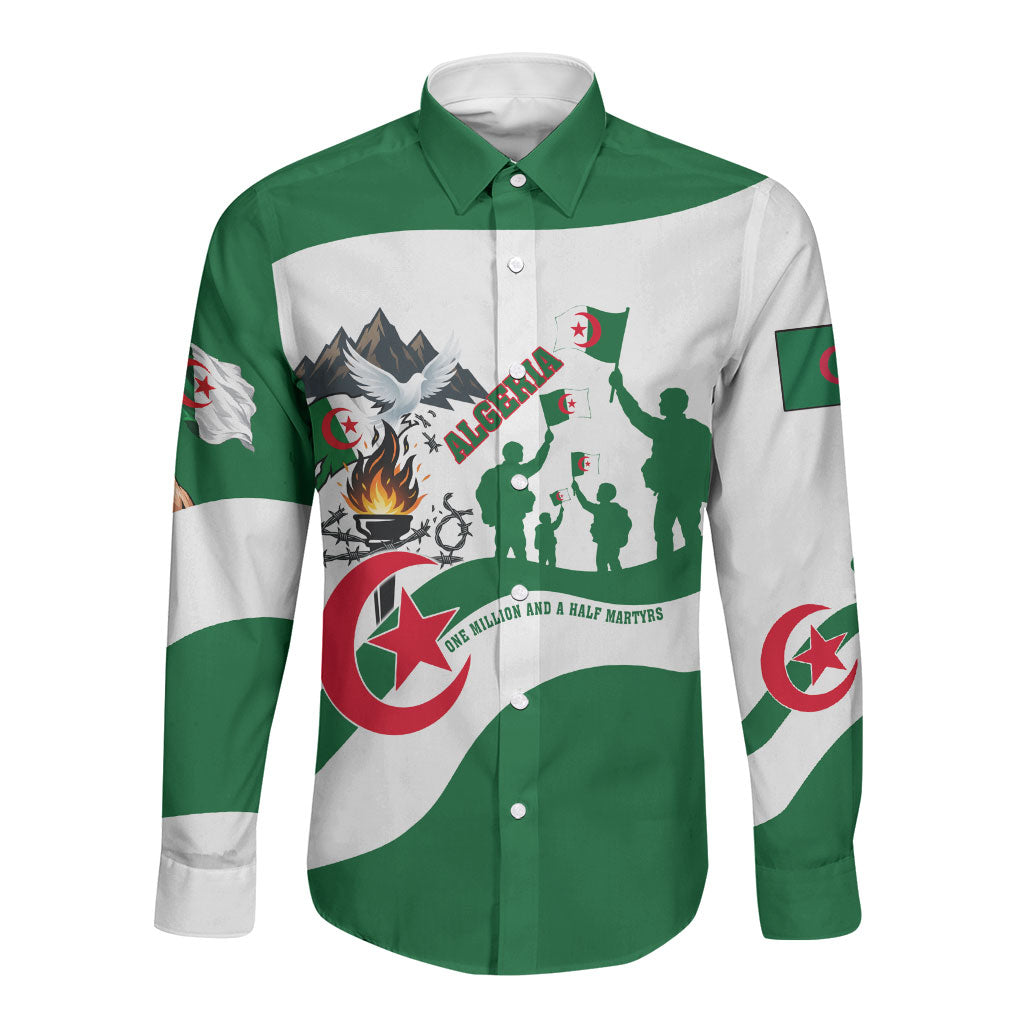 Algeria Revolution Day Long Sleeve Button Shirt Algerian Freedom Patriot - One Million And A Half Martyrs