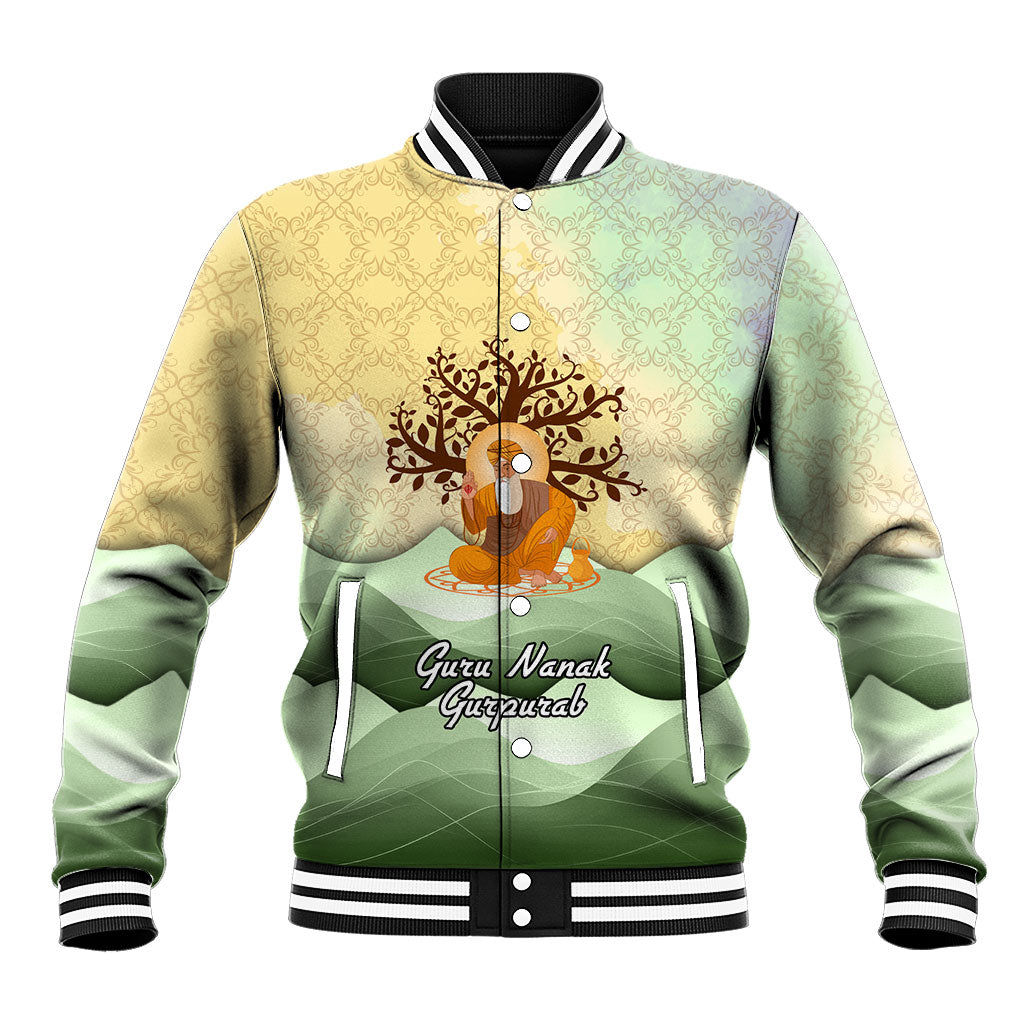 Guru Nanak Gurpurab Baseball Jacket Sikh Spiritual Ik Onkar Symbol Mandala