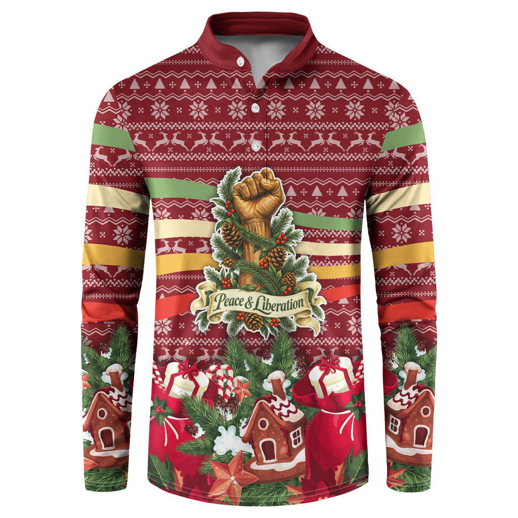 Malcolm X Peace And Liberation Christmas Button Sweatshirt Pattern Pan African Colors Xmas Holiday
