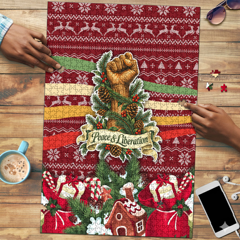 Malcolm X Peace And Liberation Christmas Puzzle Pattern Pan African Colors Xmas Holiday