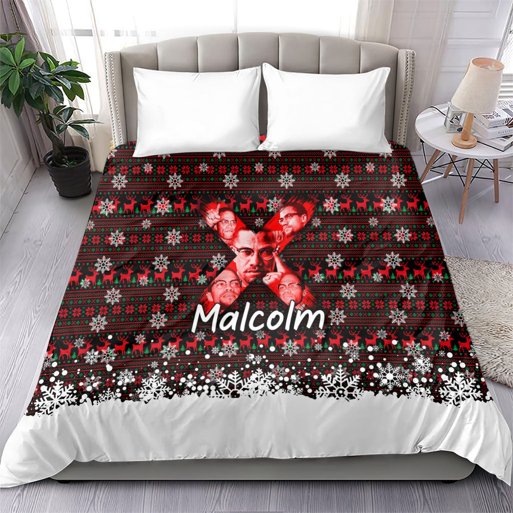 Malcolm X Christmas Bedding Set Retro Knitted Pattern Holiday Wreath Civil Rights Leader