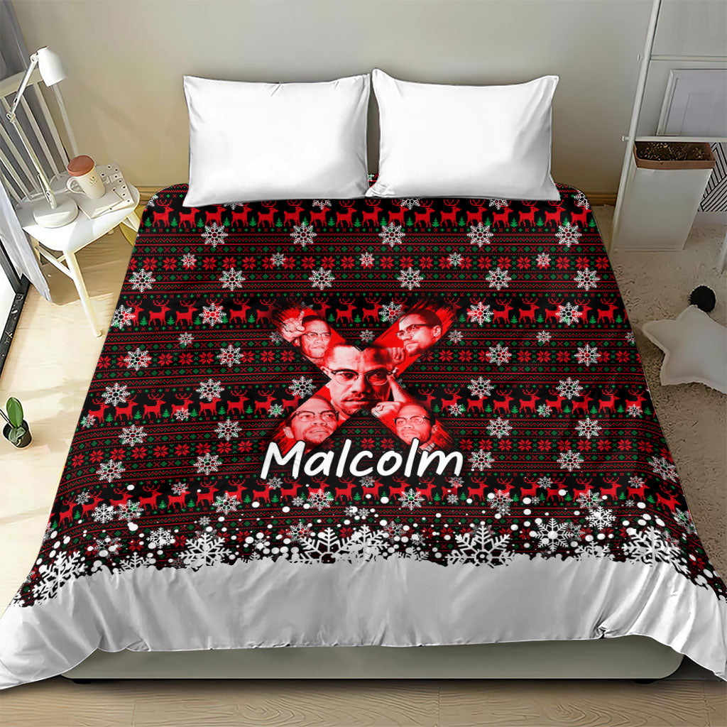 Malcolm X Christmas Bedding Set Retro Knitted Pattern Holiday Wreath Civil Rights Leader