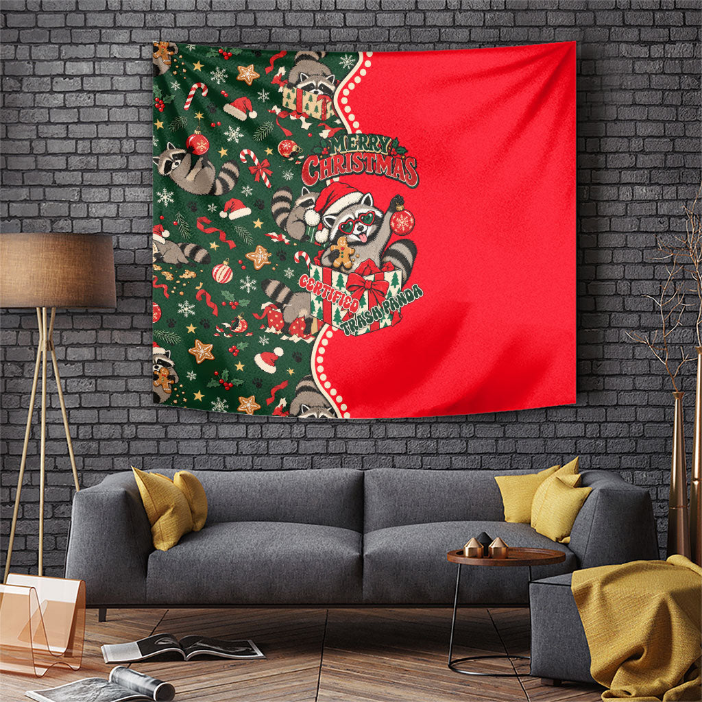 Merry Christmas Trash Panda Raccoon Tapestry Funny Santa Hat Festive Holiday Wildlife Animal