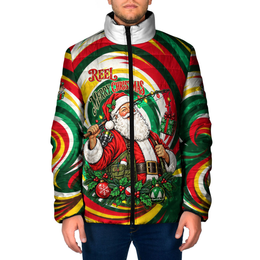 Santa Claus Fishing Reelin In Christmas Padded Jacket Santa Fishing Fisherman Bass Angler