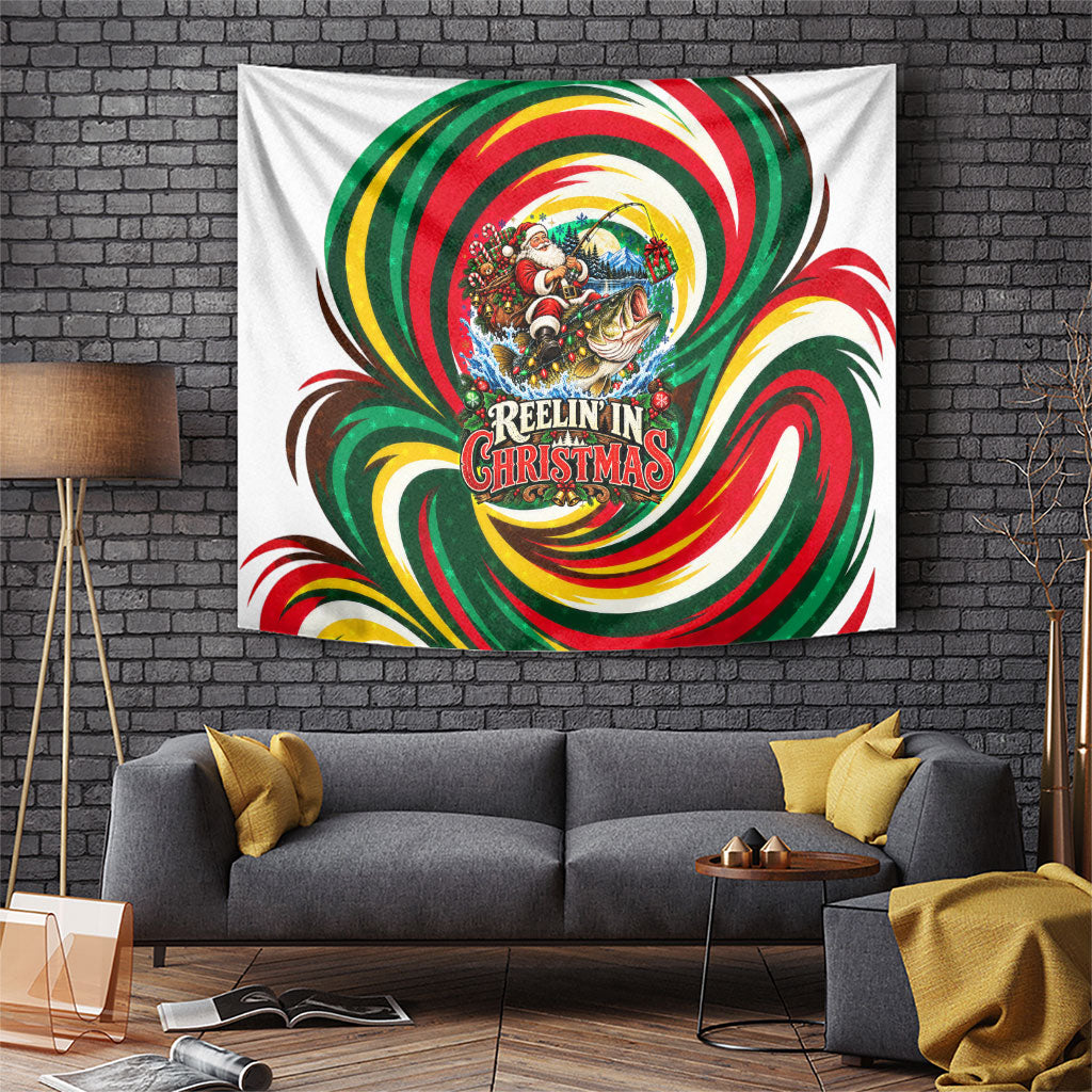 Santa Claus Fishing Reelin In Christmas Tapestry Santa Fishing Fisherman Bass Angler