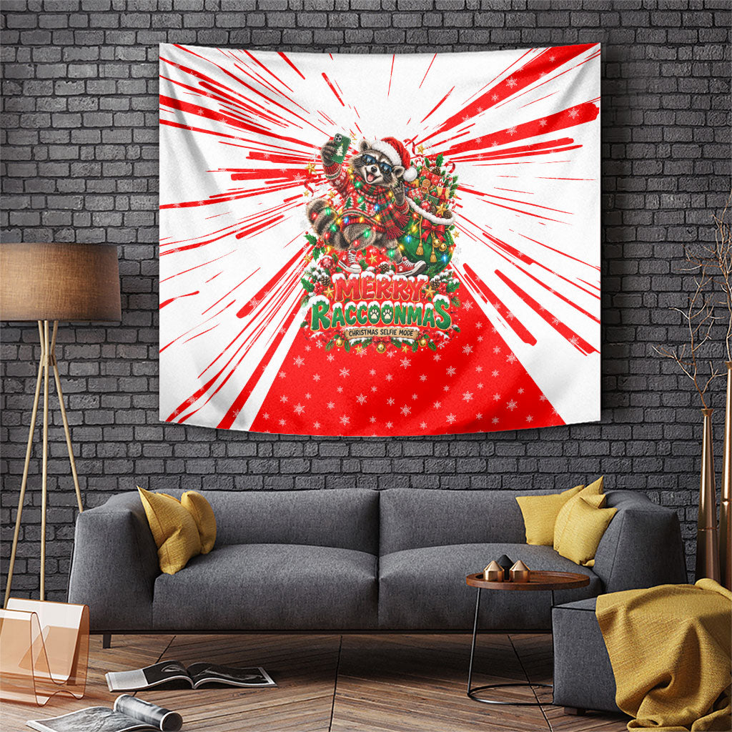 Christmas Raccoon Selfie Tapestry Funny Raccoon Holiday Animal Xmas