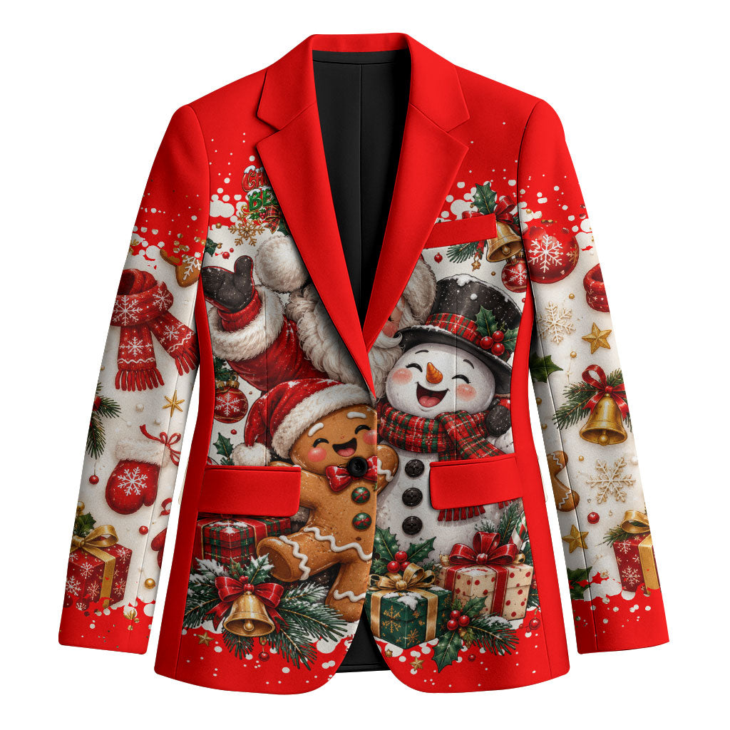 Santa Snowman Gingerbread Christmas Blazer Cute Festive Character - Besties Sweet Holiday Crew