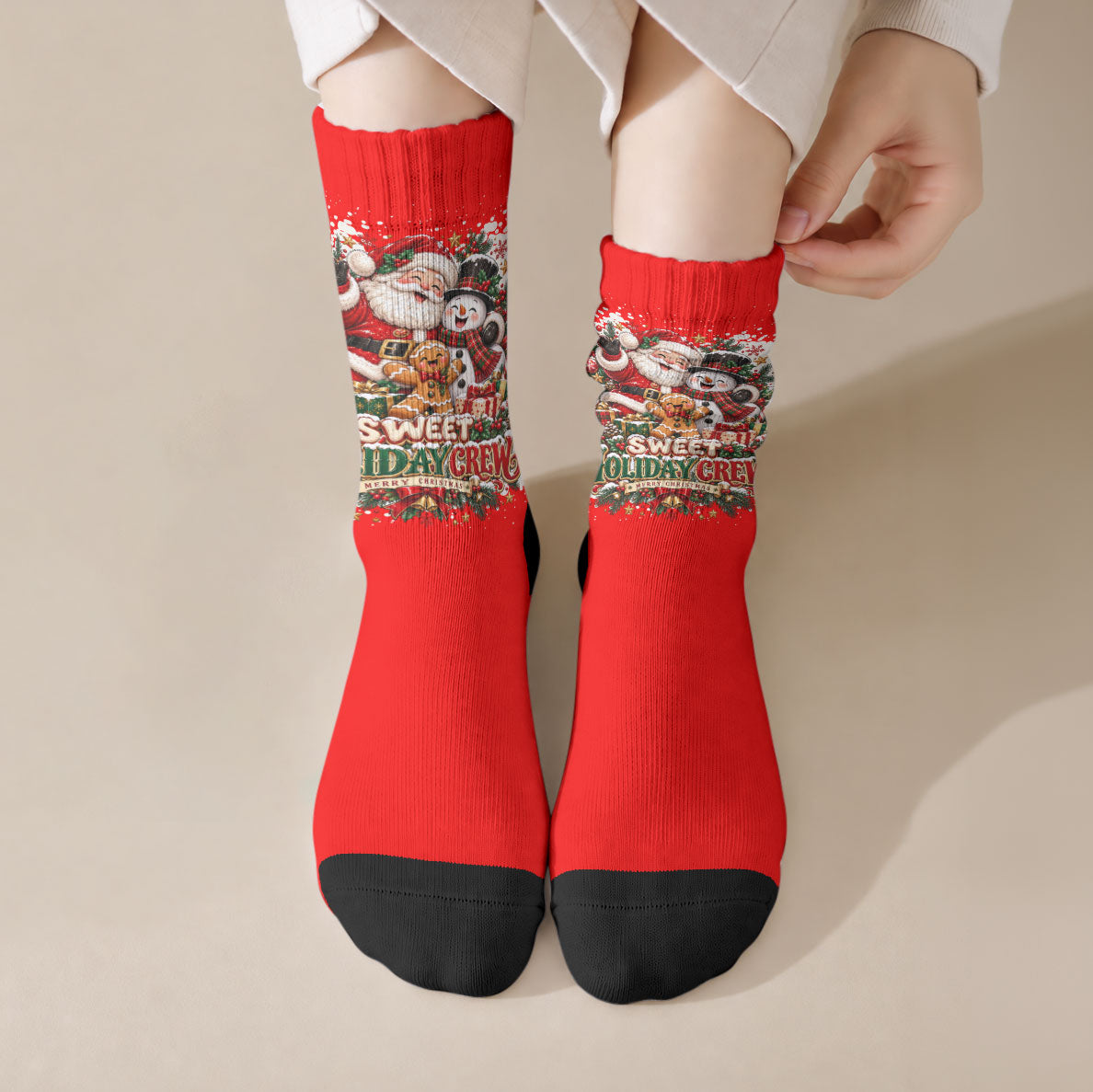 Santa Snowman Gingerbread Christmas Crew Socks Cute Festive Character - Besties Sweet Holiday Crew