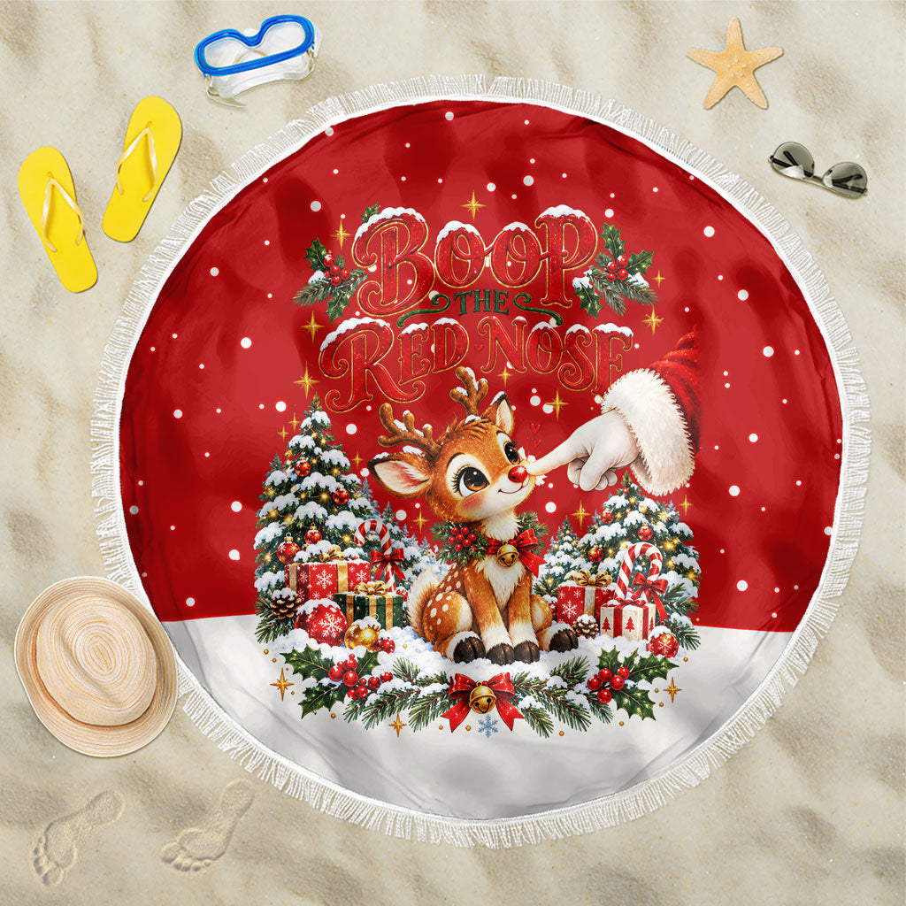 Cute Reindeer Boop Christmas Beach Blanket The Red Nose Festive Vintage Winter Snow