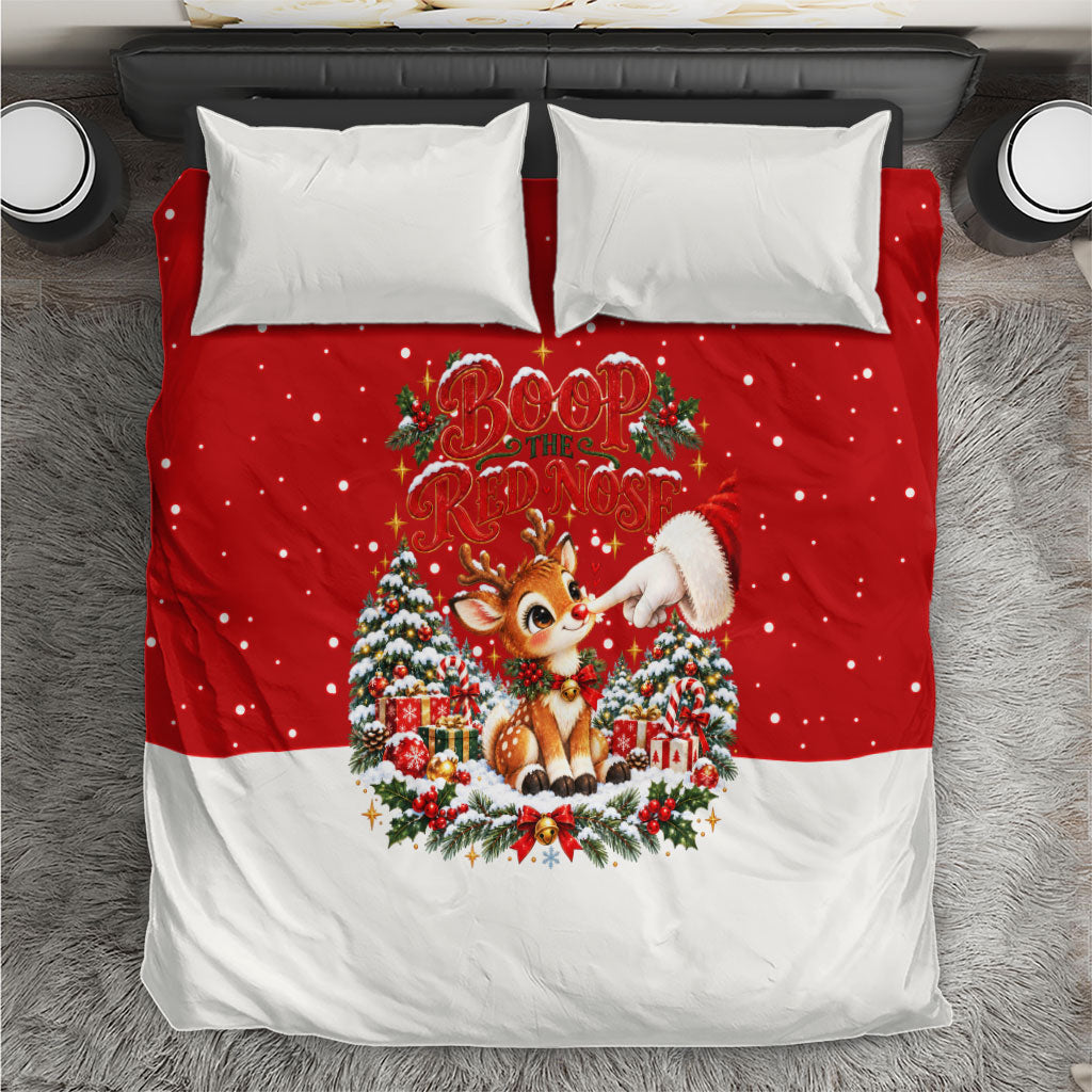 Cute Reindeer Boop Christmas Bedding Set The Red Nose Festive Vintage Winter Snow