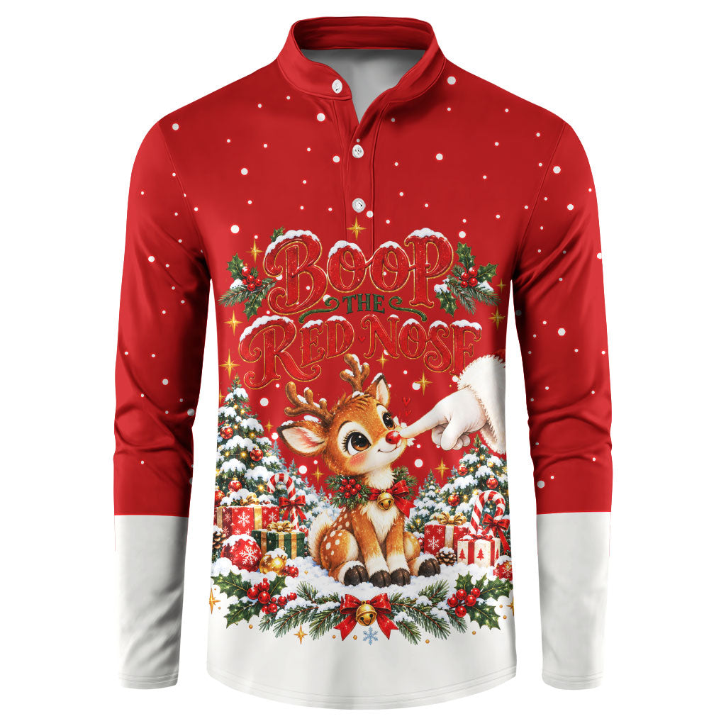 Cute Reindeer Boop Christmas Button Sweatshirt The Red Nose Festive Vintage Winter Snow
