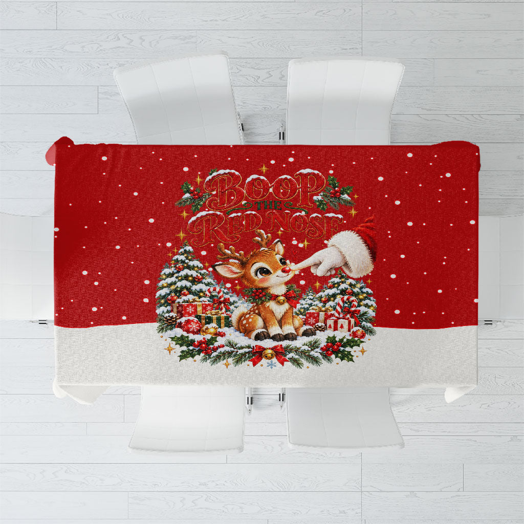 Cute Reindeer Boop Christmas Tablecloth The Red Nose Festive Vintage Winter Snow
