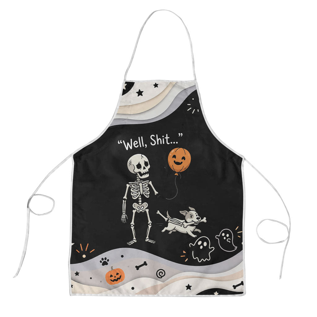 Funny Skeleton Dog Halloween Pumpkin Apron Spooky Gothic Cartoon Quote Dark Humor Art