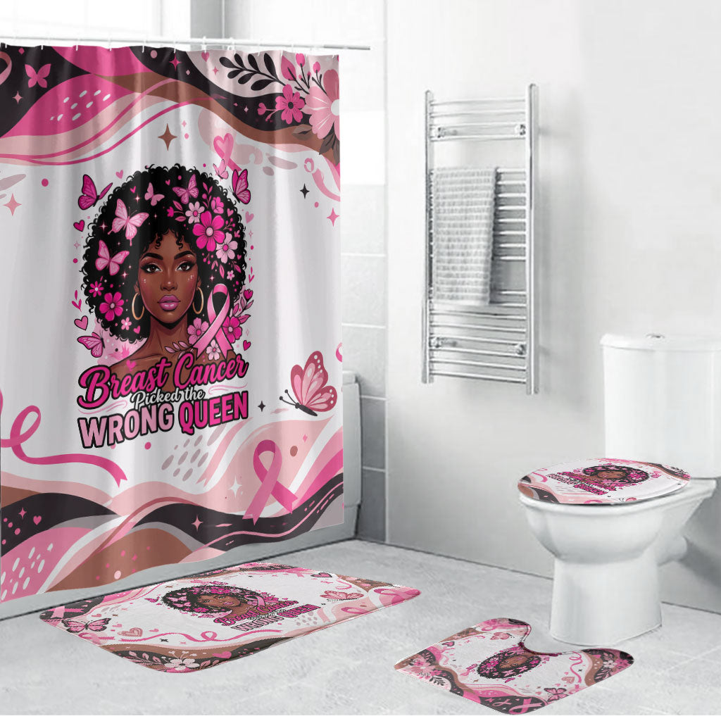 African American Breast Cancer Awareness Queen Bathroom Set Pink Ribbon Floral Butterfly Boxing Gloves Warrior Art