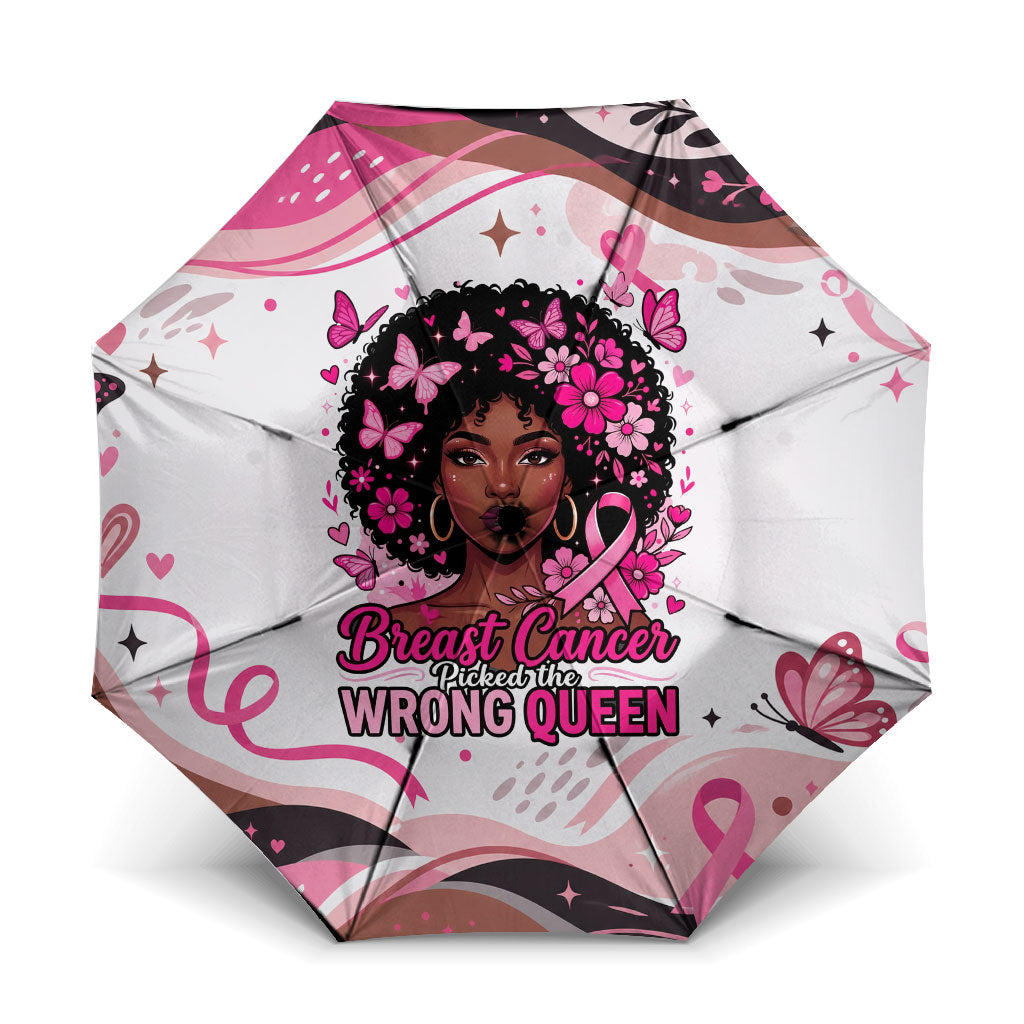 African American Breast Cancer Awareness Queen Umbrella Pink Ribbon Floral Butterfly Boxing Gloves Warrior Art