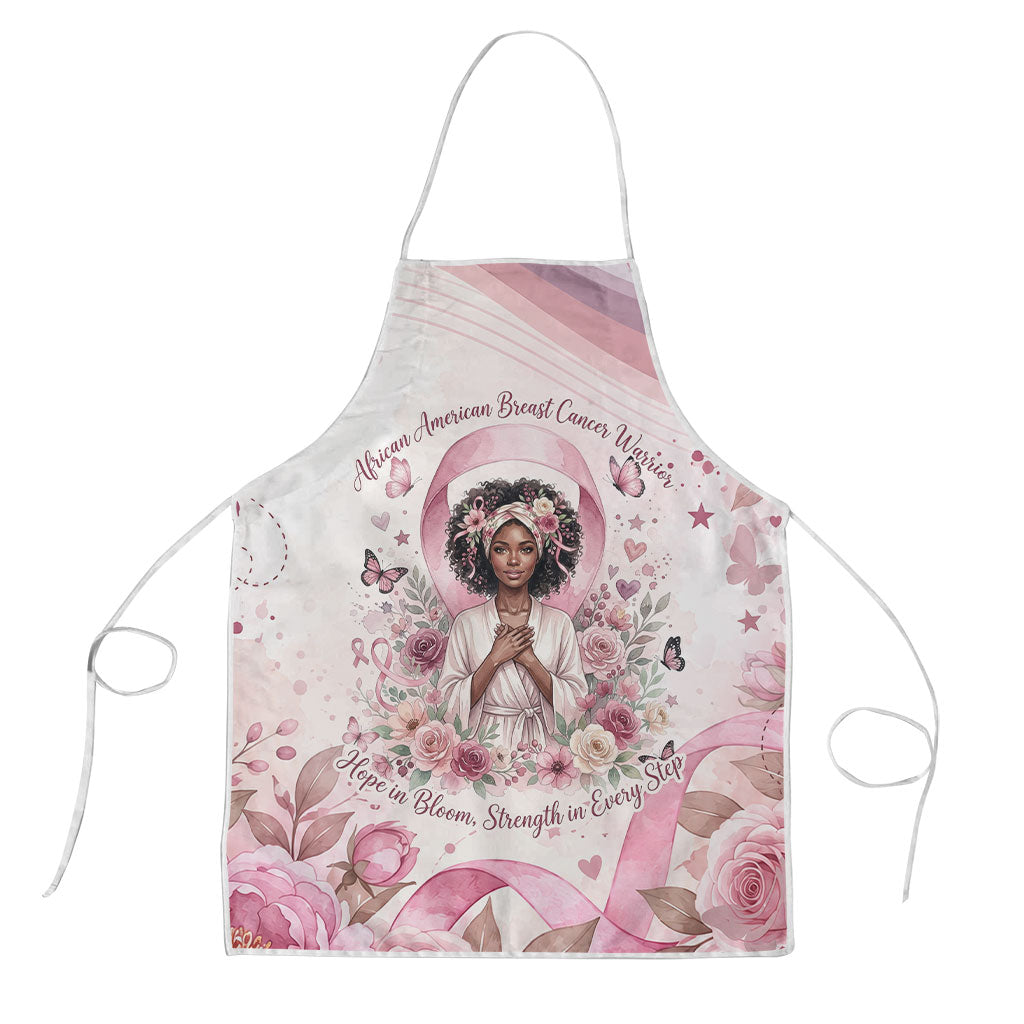 African American Breast Cancer Warrior Black Queen Apron Floral Pink Ribbon Watercolor Butterfly Hope Art