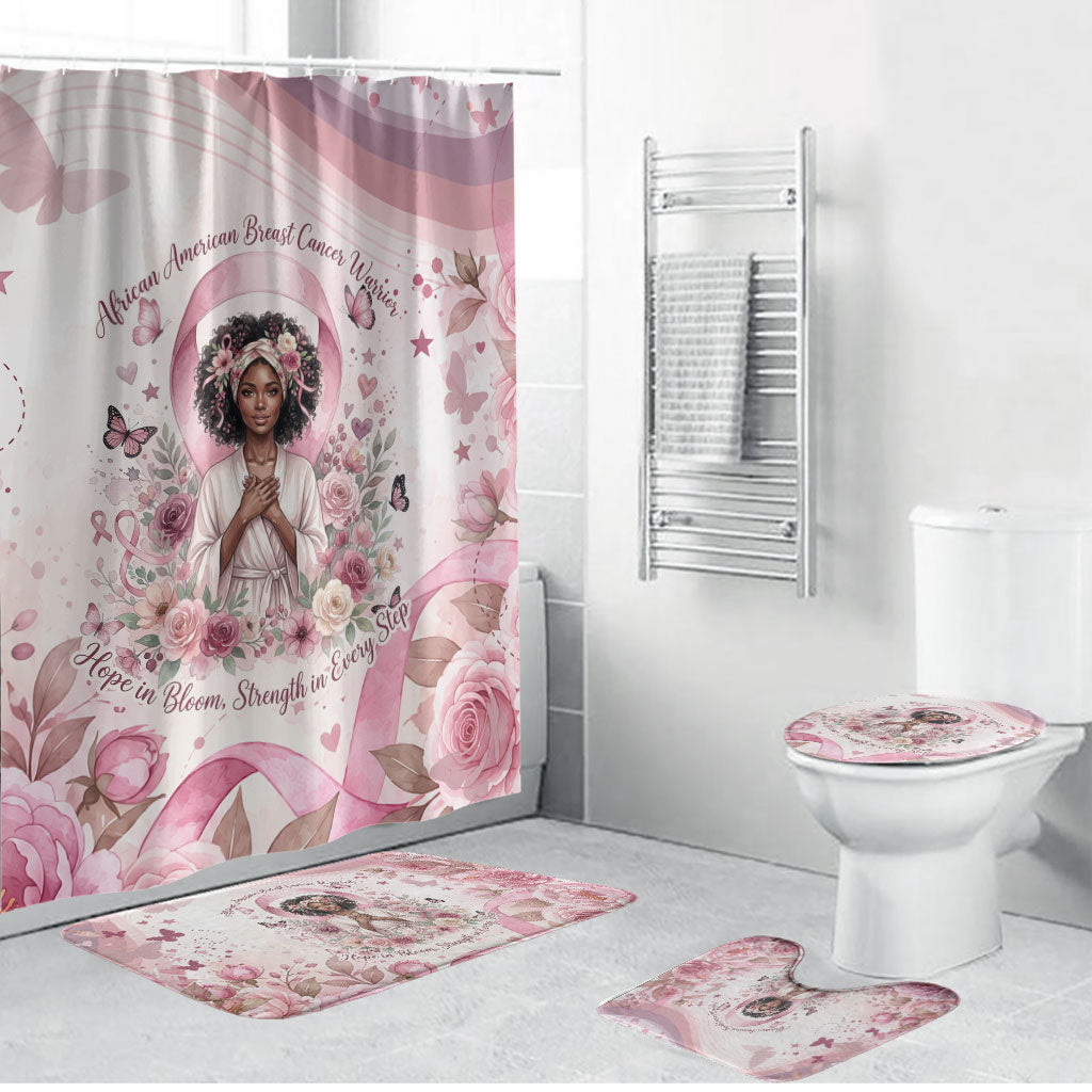 African American Breast Cancer Warrior Black Queen Bathroom Set Floral Pink Ribbon Watercolor Butterfly Hope Art