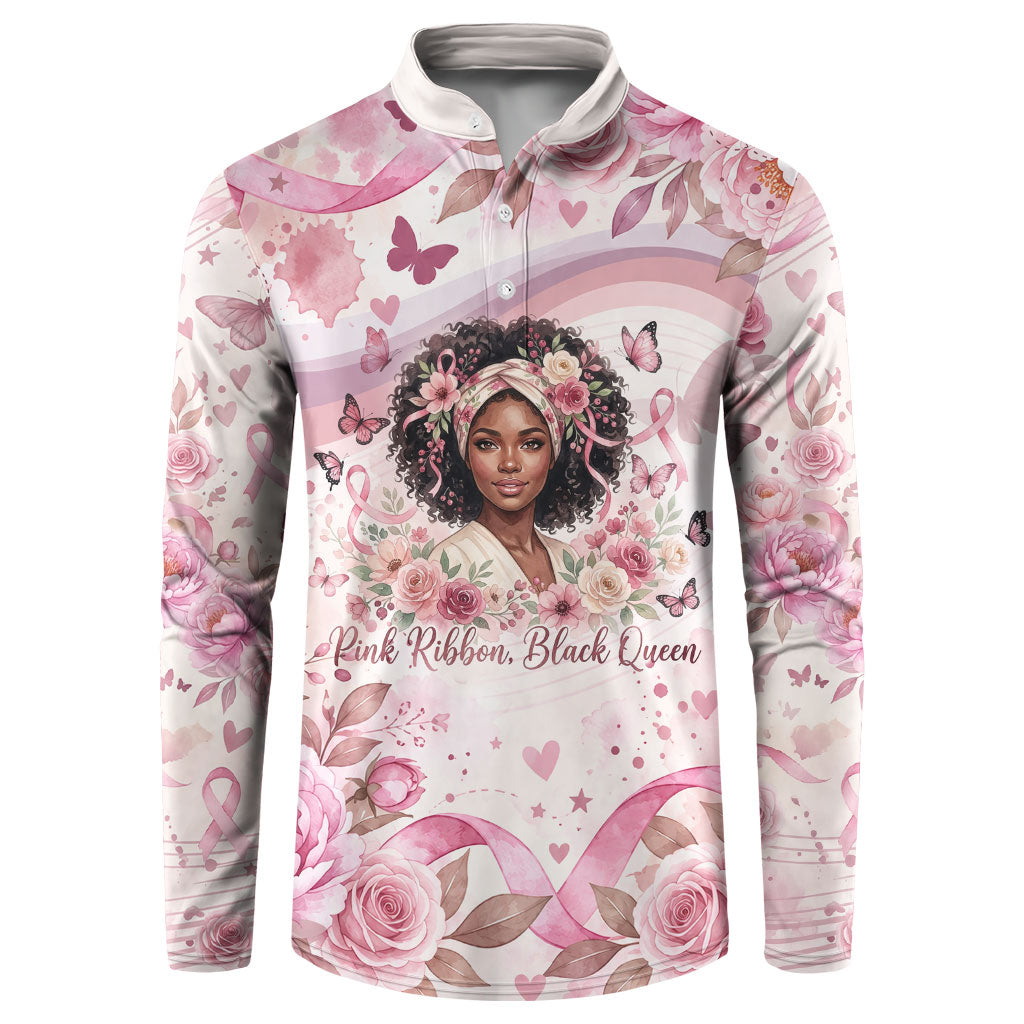 African American Breast Cancer Warrior Black Queen Button Sweatshirt Floral Pink Ribbon Watercolor Butterfly Hope Art