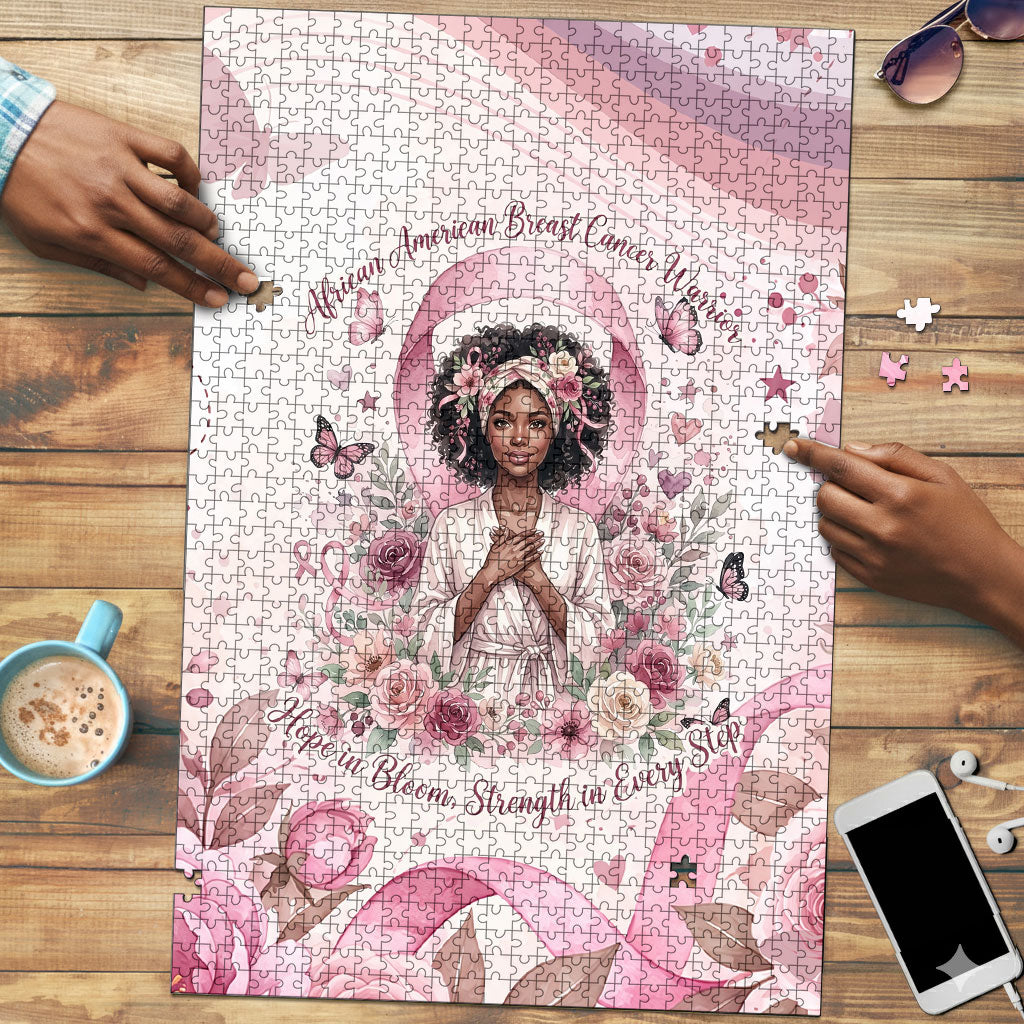 African American Breast Cancer Warrior Black Queen Puzzle Floral Pink Ribbon Watercolor Butterfly Hope Art