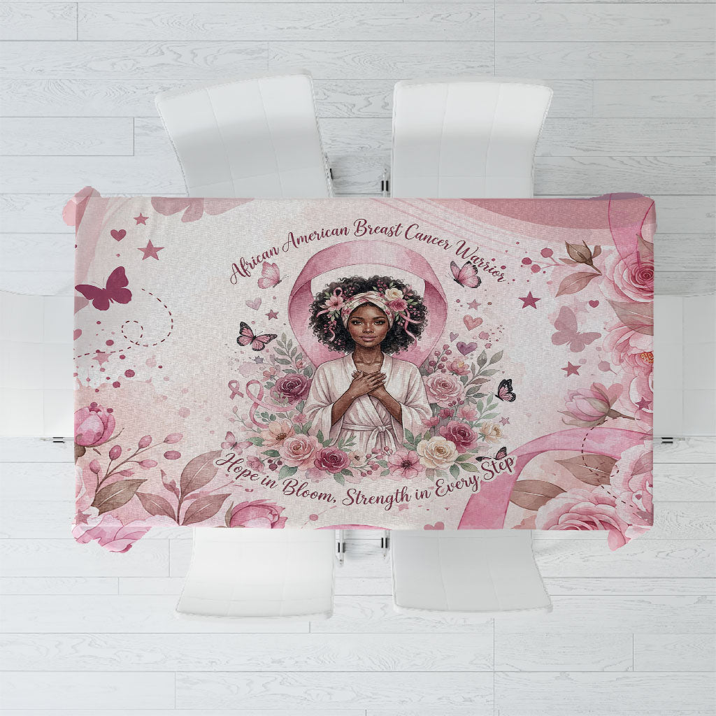 African American Breast Cancer Warrior Black Queen Tablecloth Floral Pink Ribbon Watercolor Butterfly Hope Art