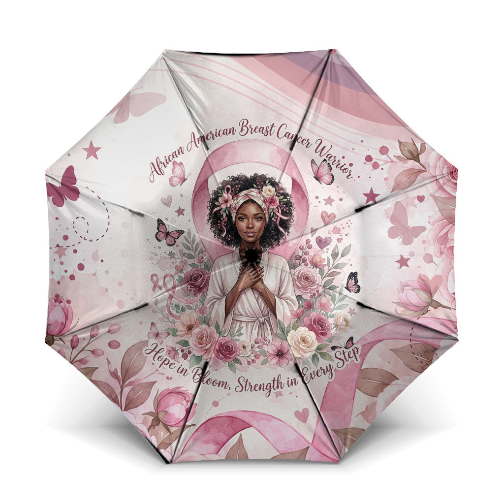 African American Breast Cancer Warrior Black Queen Umbrella Floral Pink Ribbon Watercolor Butterfly Hope Art