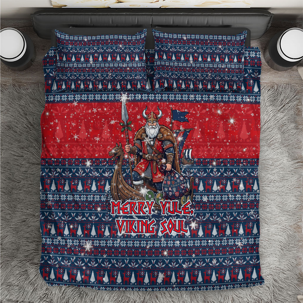 Viking Merry Christmas Yule Soul Bedding Set Norse Mythology Nordic Warrior Longship