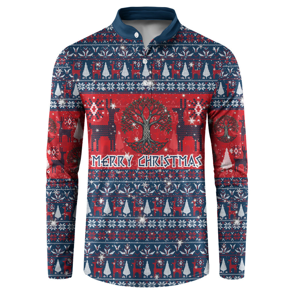 Viking Merry Christmas Yule Soul Button Sweatshirt Norse Mythology Nordic Warrior Longship