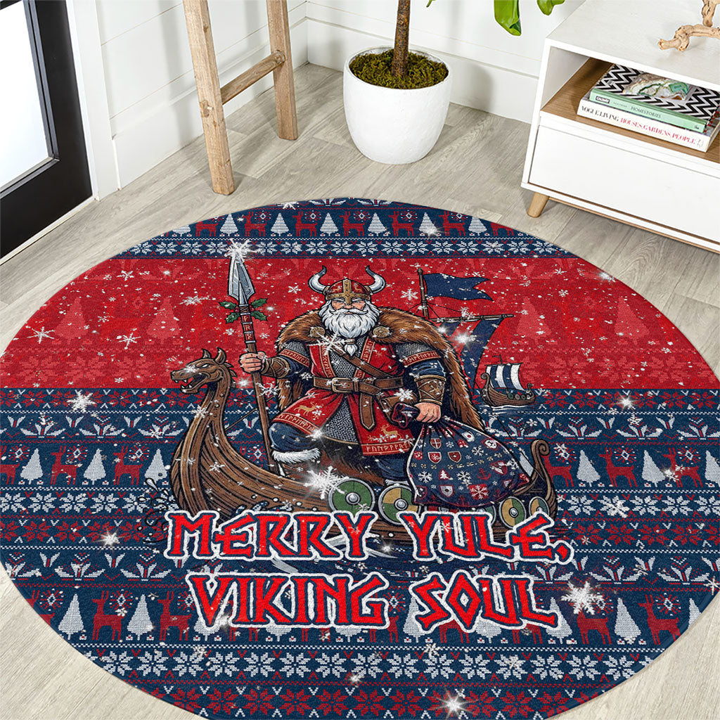 Viking Merry Christmas Yule Soul Round Carpet Norse Mythology Nordic Warrior Longship