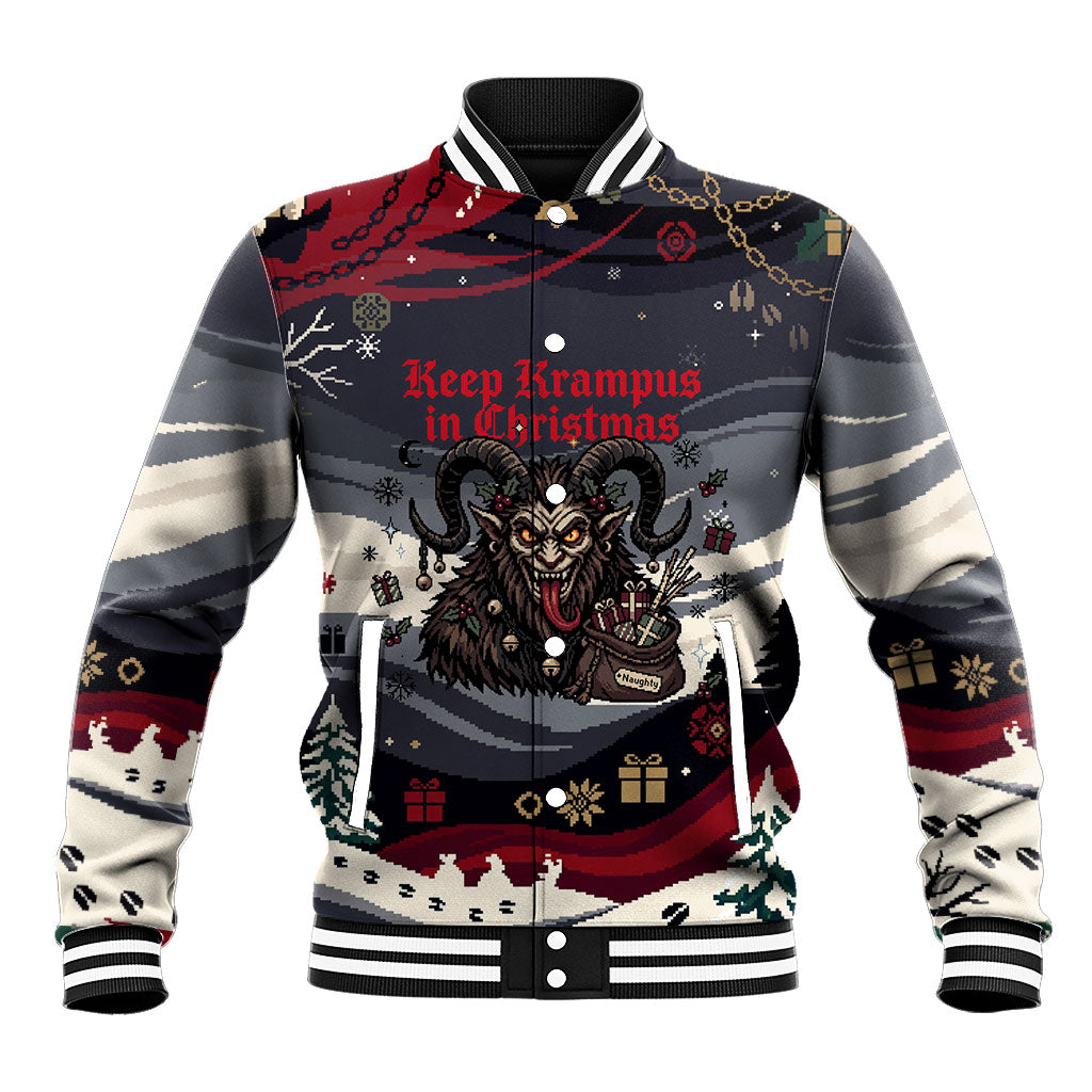 Keep Krampus In Christmas Baseball Jacket Gothic Dark Horror Mythical Creature Xmas Art