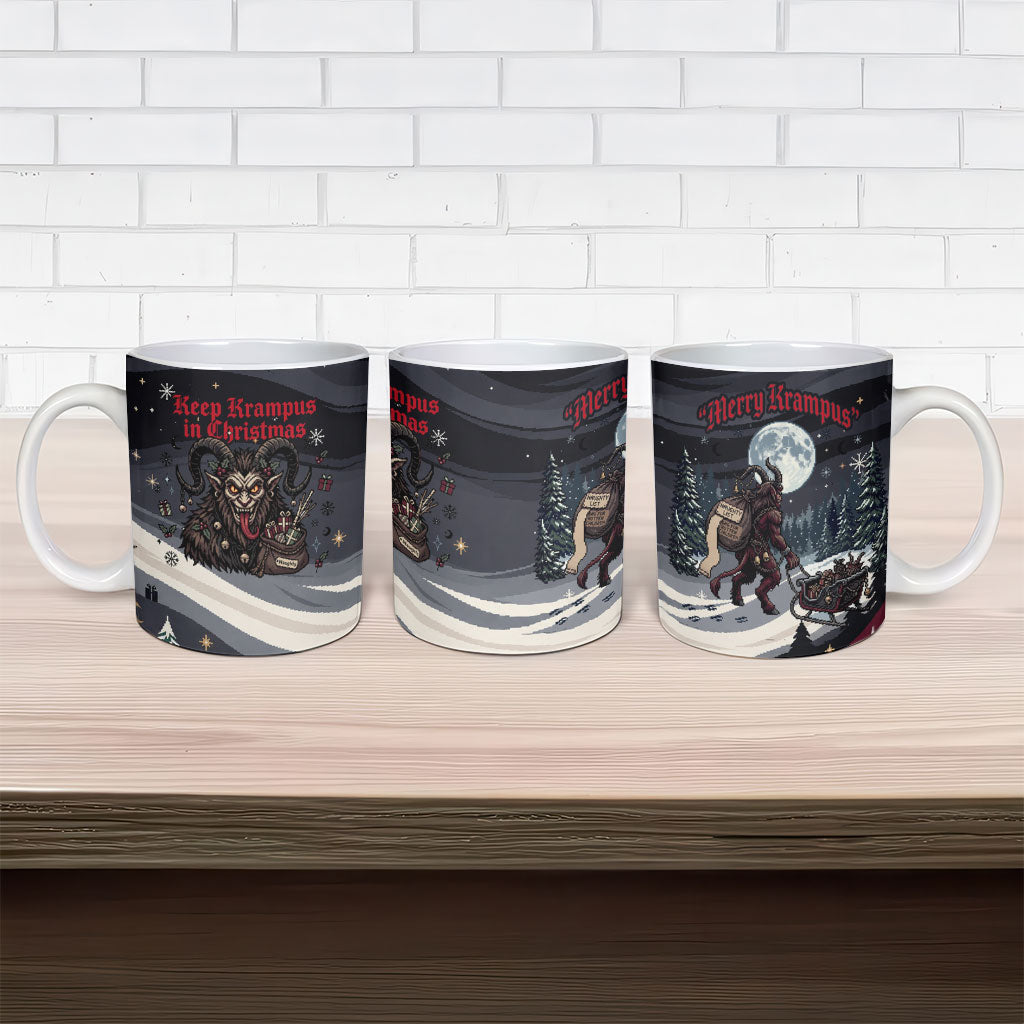 Keep Krampus In Christmas Ceramic Mug Gothic Dark Horror Mythical Creature Xmas Art