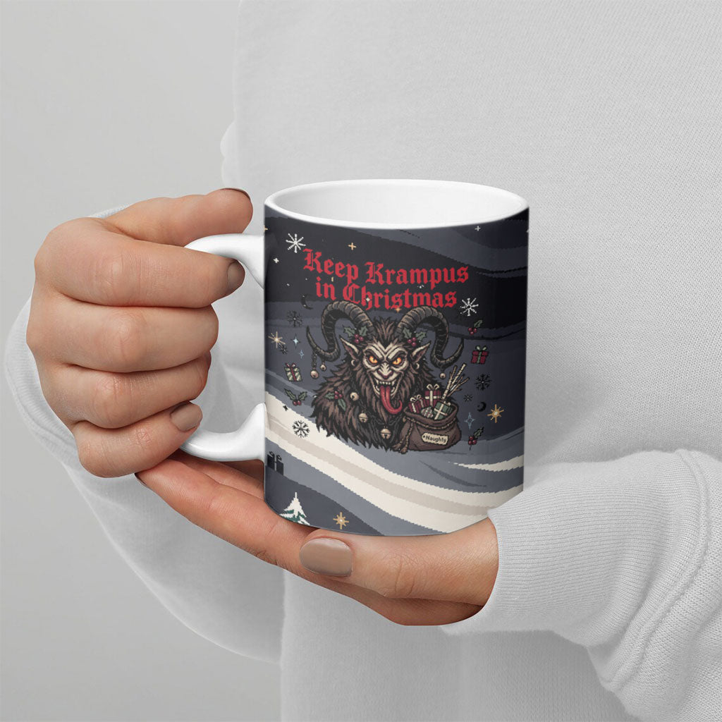 Keep Krampus In Christmas Ceramic Mug Gothic Dark Horror Mythical Creature Xmas Art