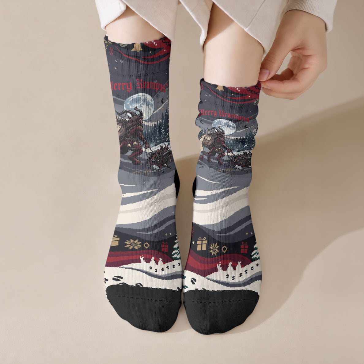 Keep Krampus In Christmas Crew Socks Gothic Dark Horror Mythical Creature Xmas Art