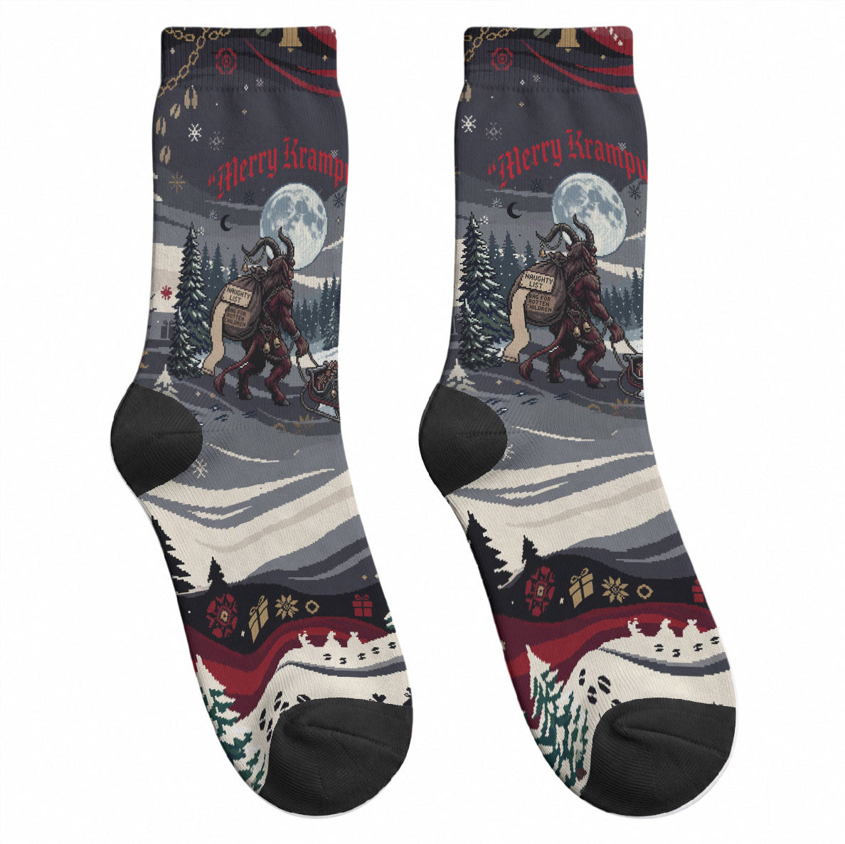 Keep Krampus In Christmas Crew Socks Gothic Dark Horror Mythical Creature Xmas Art