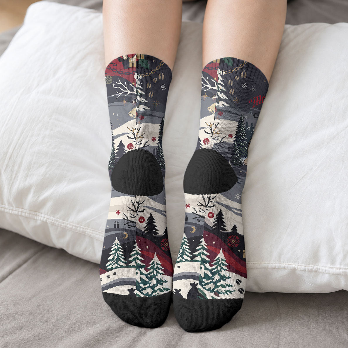 Keep Krampus In Christmas Crew Socks Gothic Dark Horror Mythical Creature Xmas Art