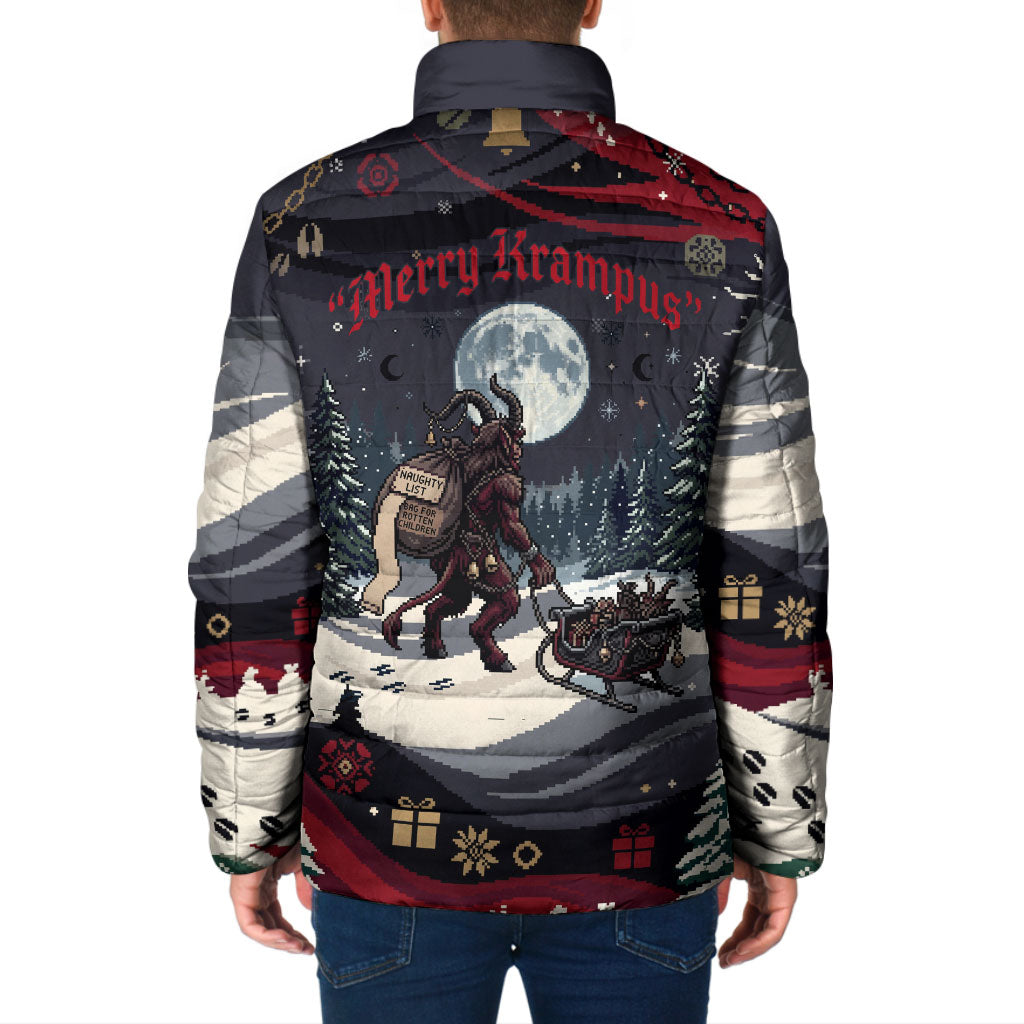 Keep Krampus In Christmas Padded Jacket Gothic Dark Horror Mythical Creature Xmas Art