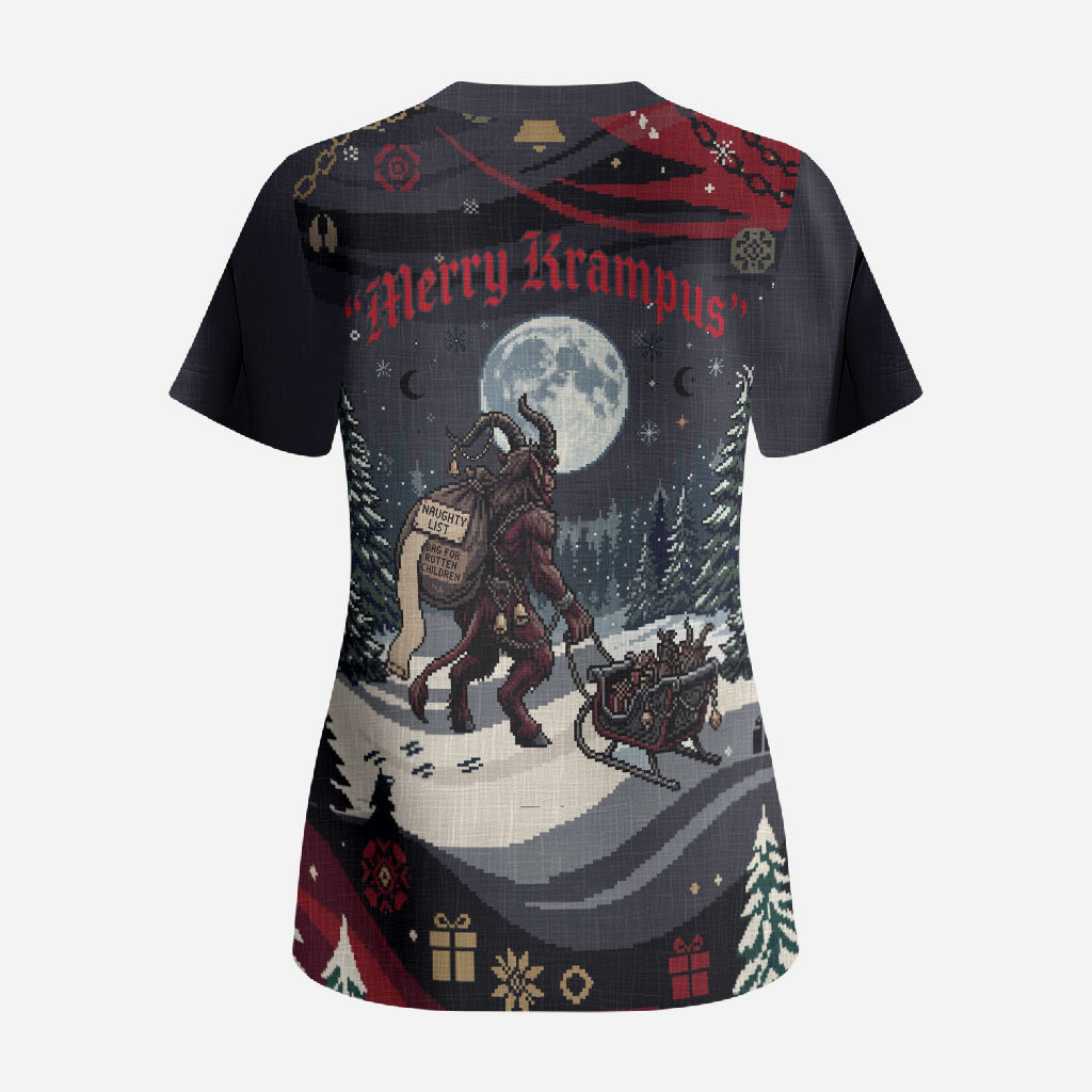 Keep Krampus In Christmas Scrub Top Gothic Dark Horror Mythical Creature Xmas Art