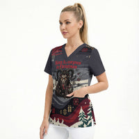 Keep Krampus In Christmas Scrub Top Gothic Dark Horror Mythical Creature Xmas Art
