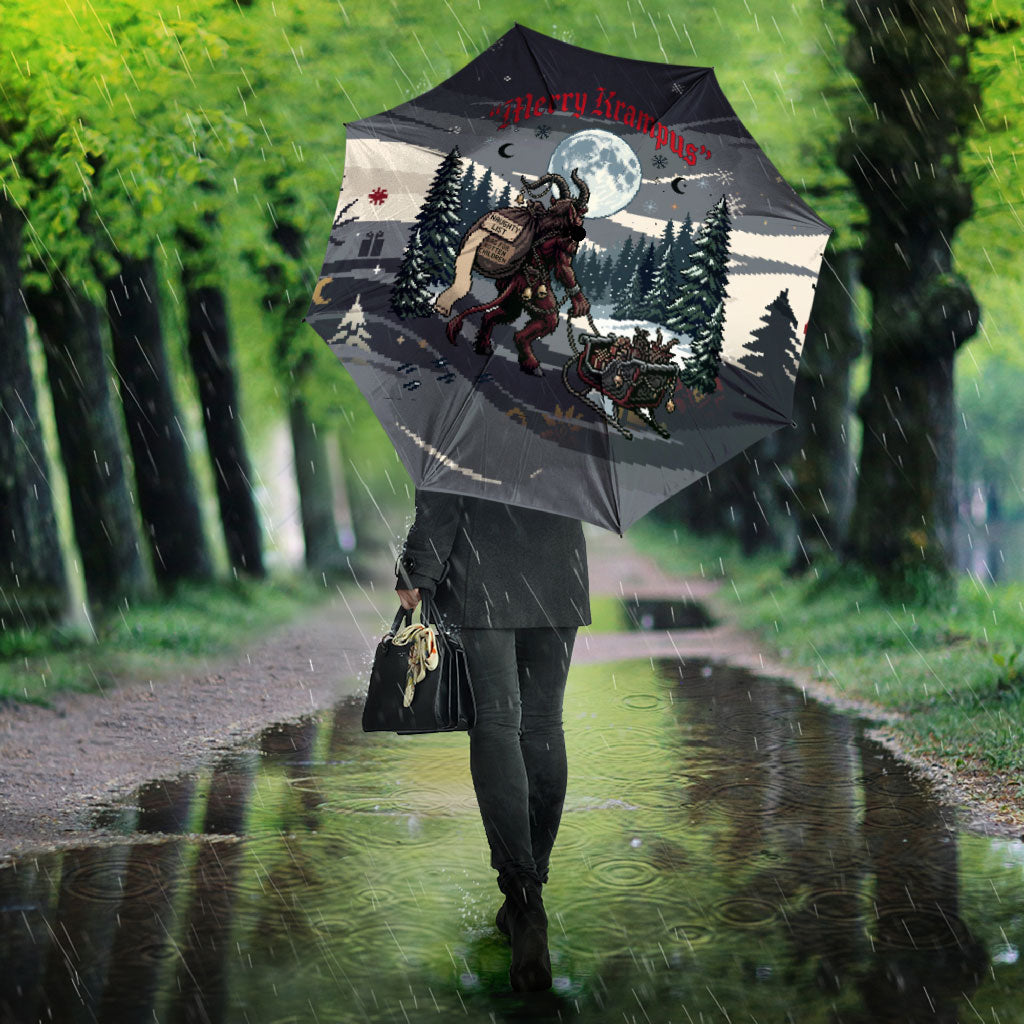 Keep Krampus In Christmas Umbrella Gothic Dark Horror Mythical Creature Xmas Art