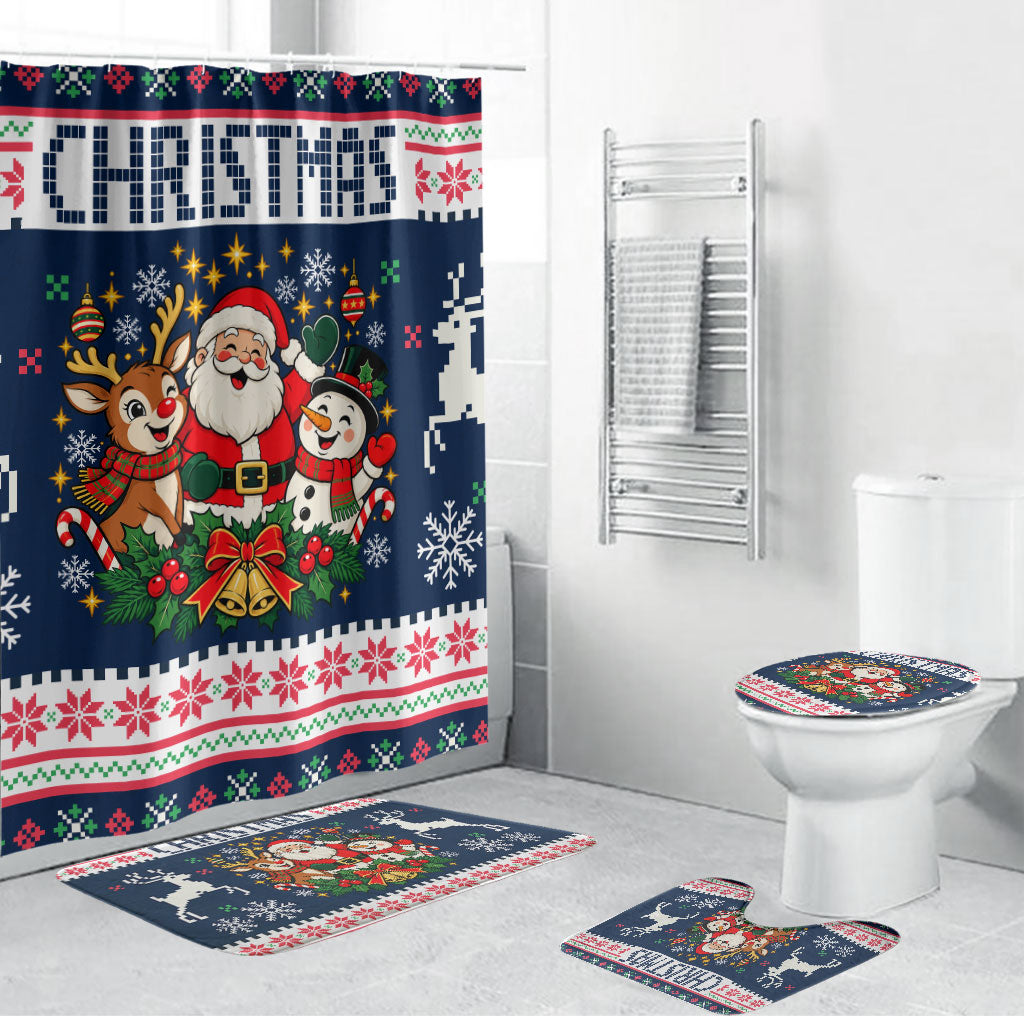 Santa Reindeer Snowman Christmas Bathroom Set Ugly Holiday Pattern Festive Winter Fair Isle